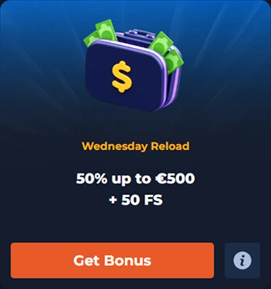 Woensdag reload bonus 50 procent tot 500 euro en 50 gratis spins