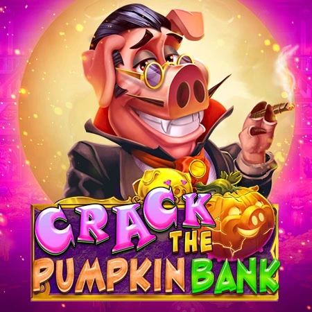 Crack the Pumpkin Bank slot showing a cartoon pig in a tuxedo