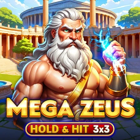 Mega Zeus Hold & Hit 3x3 game featuring Zeus holding a lightning bolt